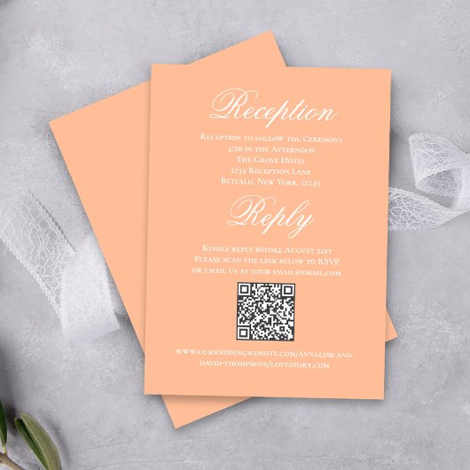 Peach Wedding Script RSVP Reception  Informatiekaartje