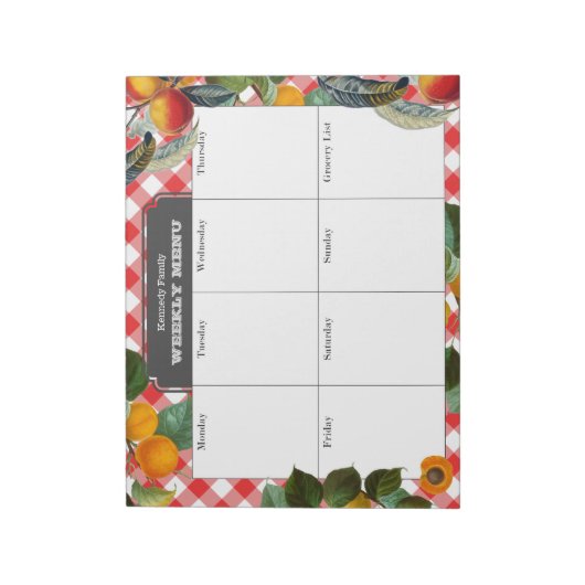 Peach Weekly Menu Meal Planner Gingham Notitieblok (Linkerzijde)