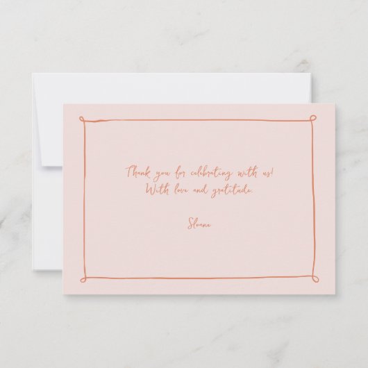 Peach Whimsical Doodle Hand-Drawn Vrijgezellenfees Bedankkaart (Achterkant)