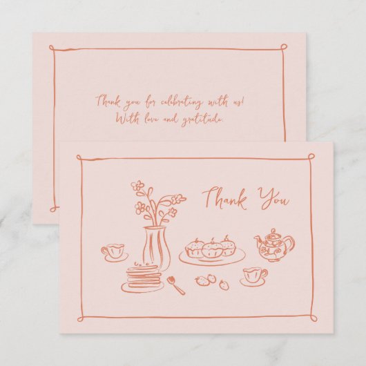 Peach Whimsical Doodle Hand-Drawn Vrijgezellenfees Bedankkaart (Voorkant / Achterkant)