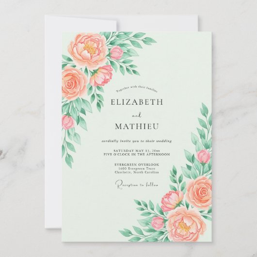 Peach Whimsical Spring Wedding Kaart (Voorkant)