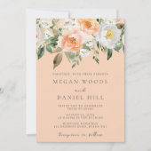 Peach & White Bloemen Botanische Lente Huwelijk Kaart (Voorkant)