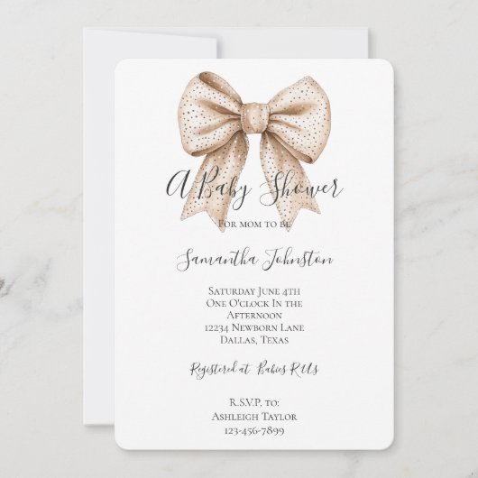 Peach White Bow Baby shower Kaart (Voorkant)