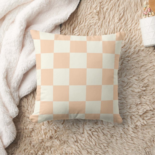 Peach White Checkerboard Pillow Kussen (Deken)
