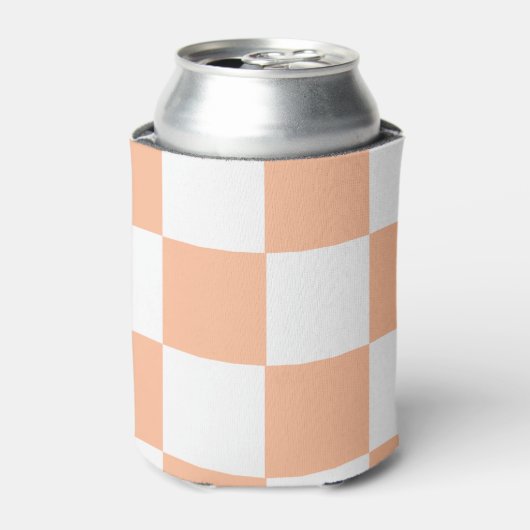 Peach White Checkerboard Retro Classic Cheques Blikjeskoeler (Blikje Voorkant)