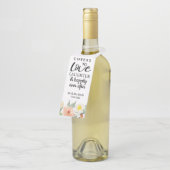 Peach & White Floral Cheers to Love Wedding Favor Flessenhanger (Schuin)