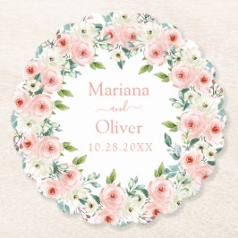 Peach White Floral Wedding Kartonnen Onderzetters