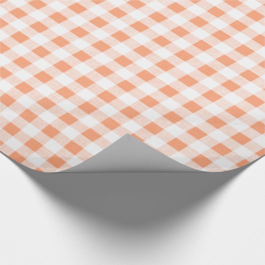 Peach White Gingham Pattern Cadeaupapier (Hoek)