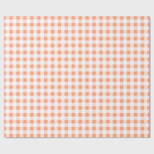 Peach White Gingham Pattern Cadeaupapier (Vlak)
