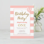 Peach White Gold Glitter 1e verjaardag party Kaart (Staand voorkant)