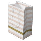 Peach White Gold Stripes Medium Cadeauzakje (Achterkant Gekanteld)