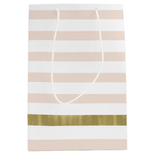 Peach White Gold Stripes Medium Cadeauzakje (Voorkant)