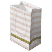 Peach White Gold Stripes Medium Cadeauzakje (Voorkant Gekanteld)