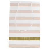 Peach White Gold Stripes Medium Cadeauzakje (Achterkant)