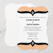 Peach White Herringbone Wedding Invitation Kaart (Voorkant / Achterkant)