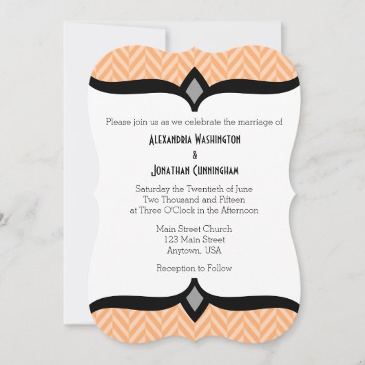 Peach White Herringbone Wedding Invitation Kaart (Voorkant)