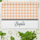 Peach & White Houndstooth Gepersonaliseerd Theedoek (Gevouwen)