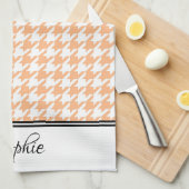 Peach & White Houndstooth Gepersonaliseerd Theedoek (Quarter Fold)