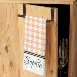 Peach & White Houndstooth Gepersonaliseerd Theedoek