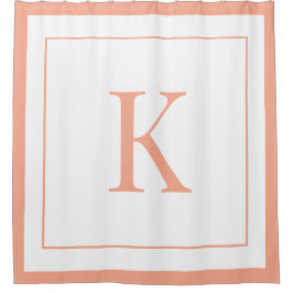 Peach &white Initial Monogram  Douchegordijn