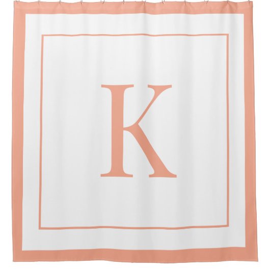  Peach &white Initial Monogram  Douchegordijn (Voorkant)