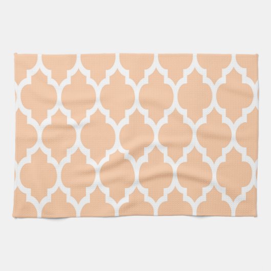 Peach White Moroccan Quatrefoil Pattern #4 Theedoek (Horizontaal)