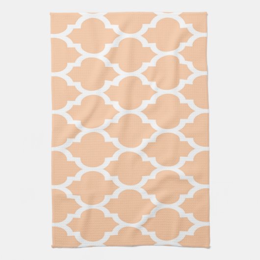 Peach White Moroccan Quatrefoil Pattern #4 Theedoek (Verticaal)