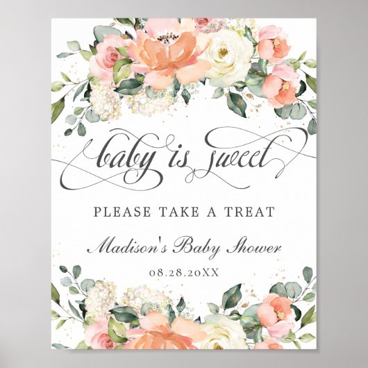 Peach White Pink Floral Baby is Sweet Neem een Tre Poster (Voorkant)
