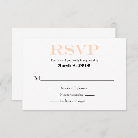 Peach White Plain Simple Weddenschap RSVP-kaarten RSVP Kaartje (Voorkant / Achterkant)