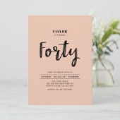Peach & White Simple 40th Birthday Party Kaart (Staand voorkant)