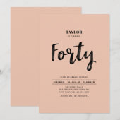 Peach & White Simple 40th Birthday Party Kaart (Voorkant / Achterkant)