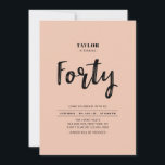 Peach & White Simple 40th Birthday Party Kaart<br><div class="desc">Viel je speciale dag in met deze eenvoudige,  stijlvolle uitnodiging voor het 40ste verjaardagsfeest. Dit ontwerp is voorzien van een chic-penseelscript met een schone lay-out in een pekelroze & witte kleurencombinatie. Meer design beschikbaar in mijn winkel BaraBomDesign.</div>