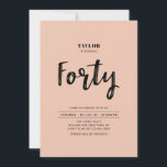 Peach & White Simple 40th Birthday Party Kaart<br><div class="desc">Viel je speciale dag in met deze eenvoudige,  stijlvolle uitnodiging voor het 40ste verjaardagsfeest. Dit ontwerp is voorzien van een chic-penseelscript met een schone lay-out in een pekelroze & witte kleurencombinatie. Meer design beschikbaar in mijn winkel BaraBomDesign.</div>