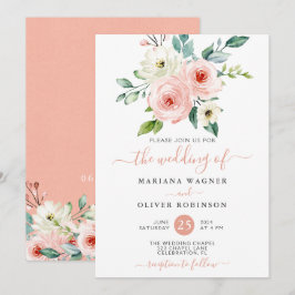Peach White Waterverf Floral Weddenschap Kaart