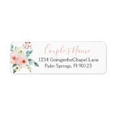 Peach White Waterverf Floral Wedding Etiket (Voorkant)
