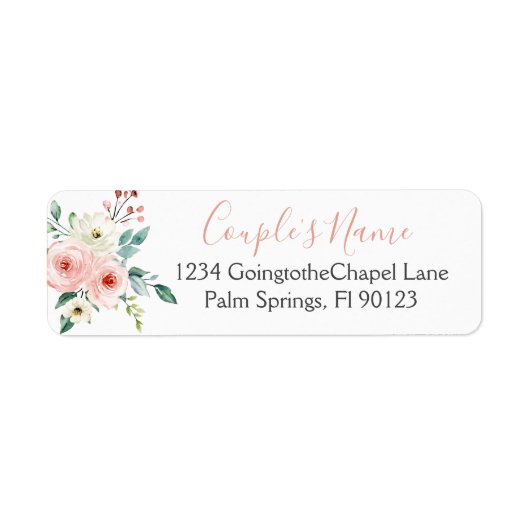 Peach White Waterverf Floral Wedding Etiket (Voorkant)