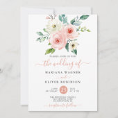 Peach White Waterverf Floral Wedding Kaart (Voorkant)