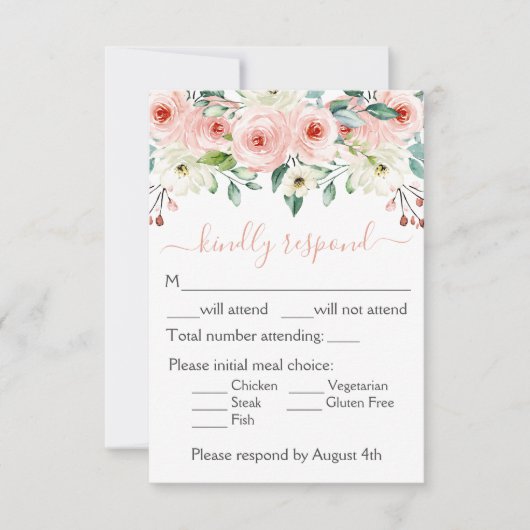 Peach White Waterverf Floral Wedding RSVP Kaartje (Voorkant)