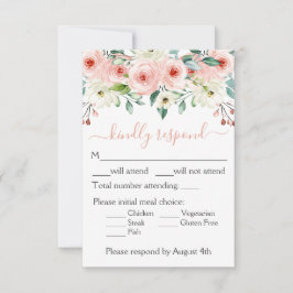 Peach White Waterverf Floral Wedding RSVP Kaartje