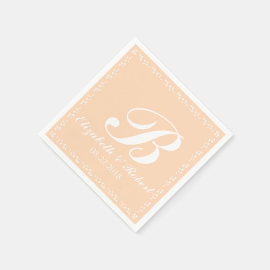 Peach White Wedding Monogram Servet (Hoek)