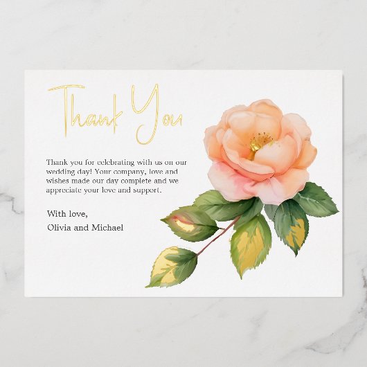 Peach wild roos Waterverf Dank u kaart (Voorkant)