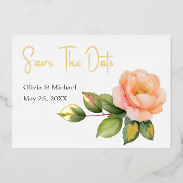 Peach wild roos Waterverf Save the Dates kaart