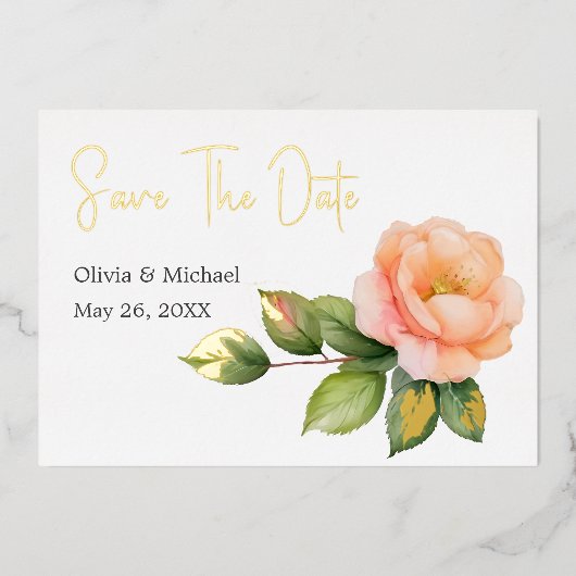 Peach wild roos Waterverf Save the Dates kaart (Voorkant)