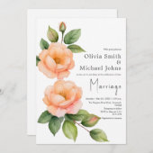 Peach wilde rozen Waterverf bruiloft uitnodiging (Voorkant / Achterkant)