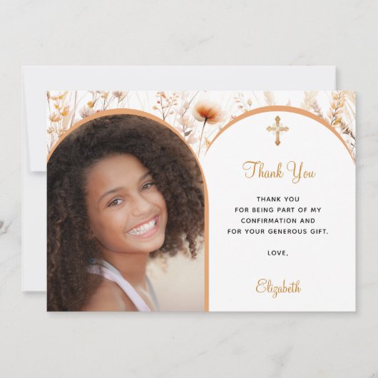 Peach wildflorals foto boogmeisje Bevestiging Bedankkaart (Voorkant)