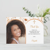 Peach wildflorals foto boogmeisje Bevestiging Bedankkaart (Staand voorkant)