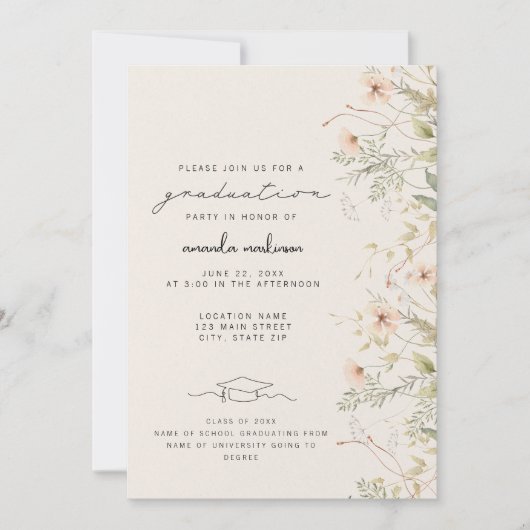 Peach Wildflower Afstuderen aankondiging (Voorkant)