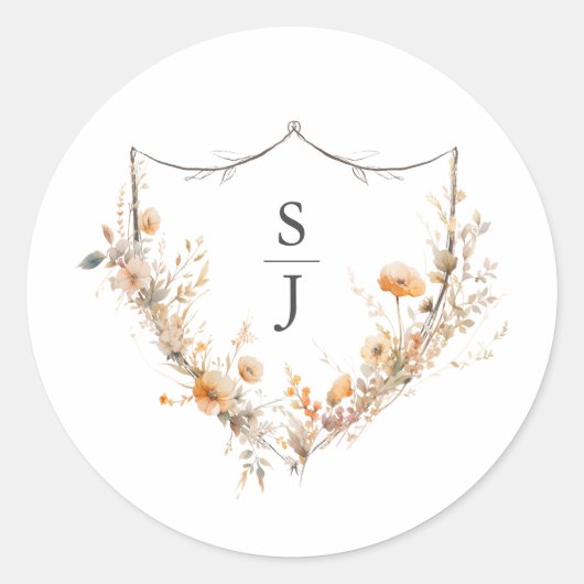 Peach Wildflower bruiloft Ronde Sticker (Voorkant)