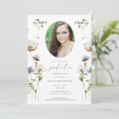 Peach Wildflower Calligraphy Afstuderen Invitation Kaart (Staand voorkant)
