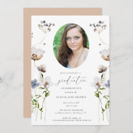 Peach Wildflower Calligraphy Afstuderen Invitation Kaart
